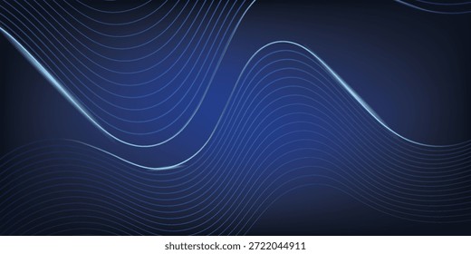 Linhas de onda azul abstratas dinâmicas em plano de fundo escuro.