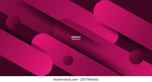 Dynamic abstract bright pink gradient illustration background with 3d view simple shadow pattern square and round shape. Futuristic and luxury design. eps10