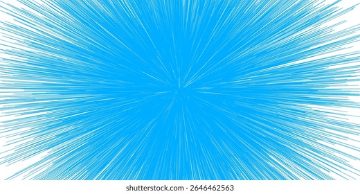 "Explosión abstracta dinámica de líneas azules que irradian desde el centro sobre un fondo blanco. Este enérgico patrón de explosión estelar evoca movimiento, velocidad e impacto, 