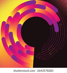 Dynamic abstract circle design with halftone dots and curved gradient shapes in pink purple and yellow on black background Ideal for posters flyers album covers digital art and modern branding - Powered by Shutterstock - Get 15% off with code: PIKWIZARD15