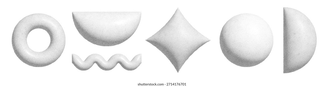 Una colección abstracta dinámica de Formas geométricas estilizadas con profundidad de semitono punteado.