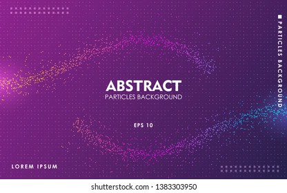 Dynamic abstract color particles background. Modern liquid flow dots elements.