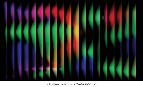 A dynamic abstract composition featuring flowing vertical streaks of vibrant colors with a digital art aesthetic.