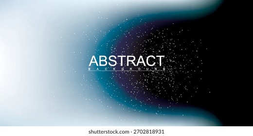 Uma composição abstrata dinâmica com um gradiente luminoso de branco a azul em transição para uma nebulosa escura e manchada com partículas de luz espalhadas.