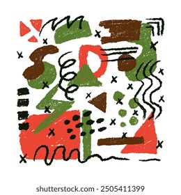 Dynamic abstract composition with vivid colors and geometric doodles. Ideal for modern backgrounds, posters, and contemporary design projects.