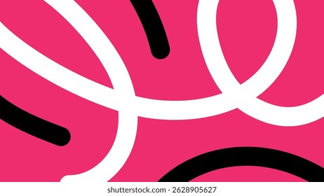 Dynamic abstract curves in bold black and white flowing over an electric pink background, offering strong visual energy.