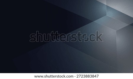 Dynamic abstract dark blue and gray geometric shapes with translucent overlapping planes and subtle light effects form a contemporary backdrop, ideal for technology presentations or corporate branding