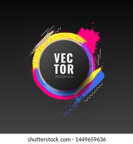 Dynamic abstract design with colored brush strokes circle frame vector illustration.