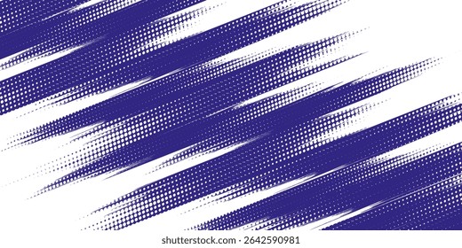 Dynamic Abstract Design With Diagonal Blue Brush Strokes and Halftone Patterns