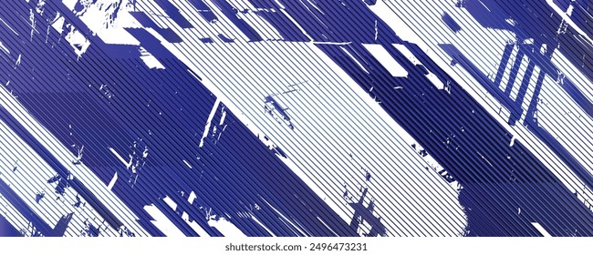 Dynamic abstract design featuring blue diagonal lines and a grunge texture on a white background, creating a modern and edgy visual effect.