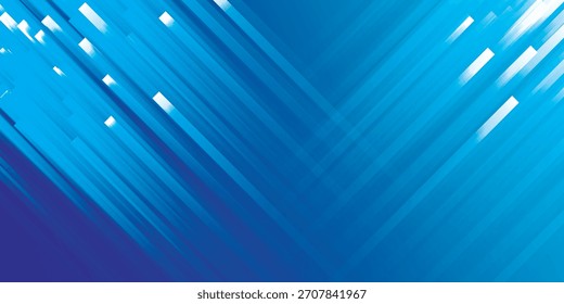 Um design abstrato dinâmico com linhas diagonais borradas e realces brilhantes em um gradiente azul profundo a ciano, sugerindo velocidade e tecnologia.