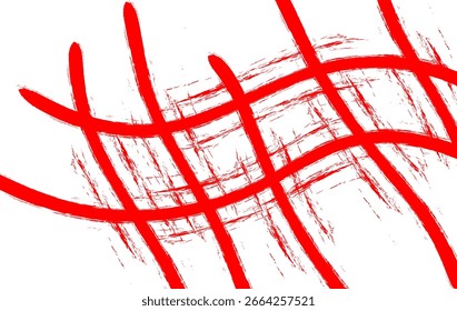 Dynamic abstract design featuring bold red curved lines forming a grid pattern with artistic grunge textures and scratch effects, perfect for modern backgrounds, posters, and digital art.