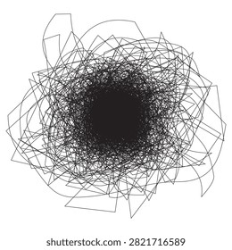 A dynamic abstract design featuring a chaotic tangle of black lines creating a visually intriguing pattern on a clean white background perfect for modern art projects