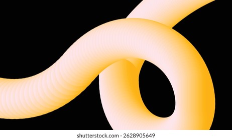 Design abstrato dinâmico com um tubo 3D amarelo enrolado sobre preto. Energia vibrante e movimento ideal para tecnologia, música ou temas criativos.