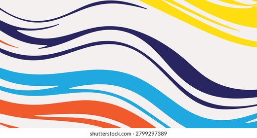 Dynamic abstract design featuring flowing colorful lines and waves on a white background, creating a lively and energetic visual effect.