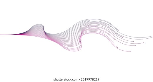 A dynamic abstract design featuring interwoven, wavy lines in a gradient of pink and purple hues.