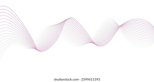 A dynamic abstract design featuring overlapping, wavy lines of varying shades of pink and white on a white background.