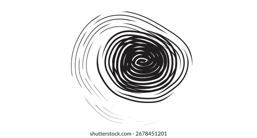 Un diseño abstracto dinámico que presenta un remolino de tinta negra herméticamente enrollado, creando una sensación de movimiento y profundidad.