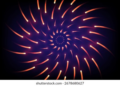 Dynamic abstract design with glowing spiral light trails creating a vibrant radial effect, vector illustration