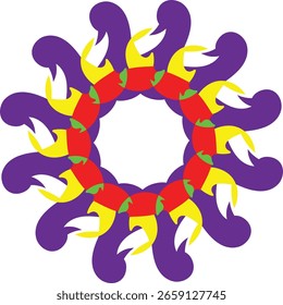 Dynamic abstract design with radial symmetry and swirling elements on white background