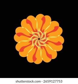 Dynamic abstract design with radial symmetry and swirling elements on black background