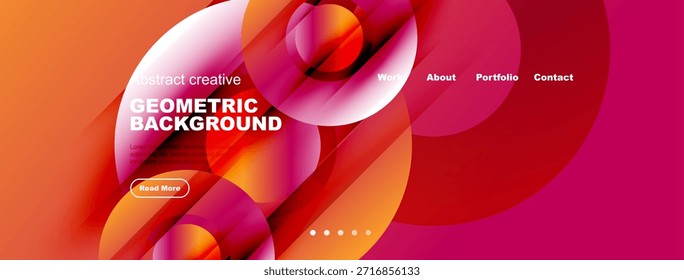 Diseño abstracto dinámico. Los rosas vibrantes y las naranjas crean Formas fluidas. El texto resalta el fondo geométrico, las llamadas a la acción son visibles.