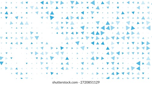 Ein dynamischer, abstrakter digitaler Kunsthintergrund mit gestreuten hellblauen Dreiecken unterschiedlicher Größe vor einem sauberen, weißen Hintergrund, perfekt für modernes Grafikdesign und digitale Projekte