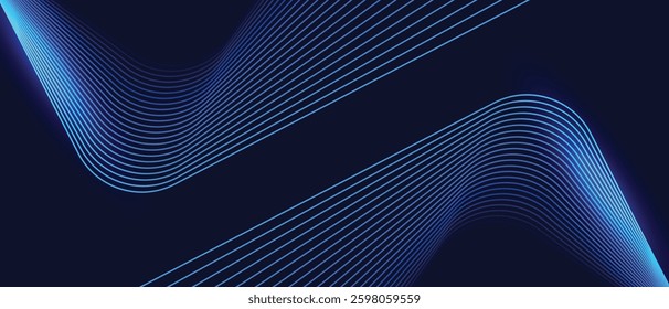 A dynamic and abstract digital design with flowing blue waveforms against a dark background,smooth, curving lines and dotted patterns that create a sense of movement and energy. 