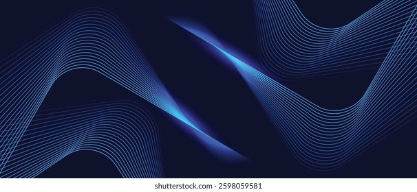 A dynamic and abstract digital design with flowing blue waveforms against a dark background,smooth, curving lines and dotted patterns that create a sense of movement and energy. 