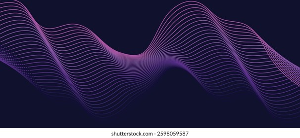 A dynamic and abstract digital design with flowing blue waveforms against a dark background,smooth, curving lines and dotted patterns that create a sense of movement and energy. 