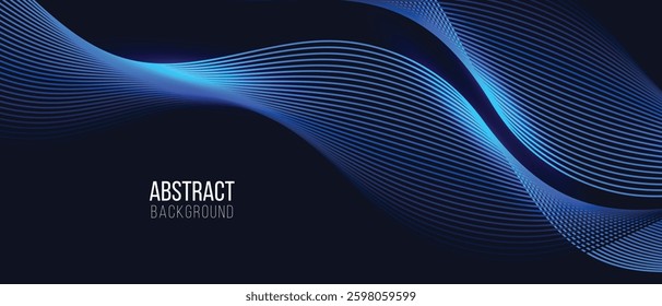A dynamic and abstract digital design with flowing blue waveforms against a dark background,smooth, curving lines and dotted patterns that create a sense of movement and energy. 