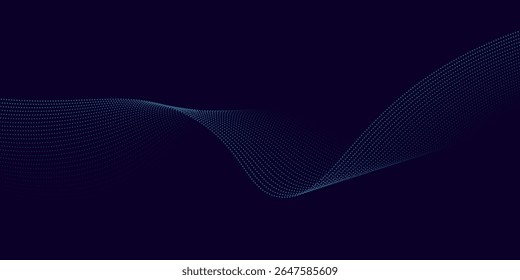 A dynamic and abstract digital design with flowing blue waveforms against a dark background,smooth, curving lines and dotted patterns that create a sense of movement and energy. 