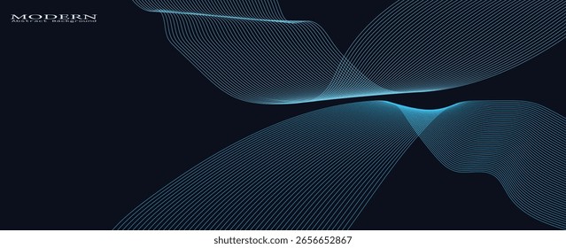 A dynamic and abstract digital design with flowing blue waveforms against a dark background,smooth, curving lines and dotted patterns that create a sense. eps10,poster