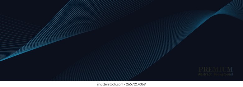 Um design digital dinâmico e abstrato com formas de onda azul fluindo contra um fundo escuro, lisas, linhas curvas e padrões pontilhados que criam uma sensação de movimento e energia. vetor moderno, site