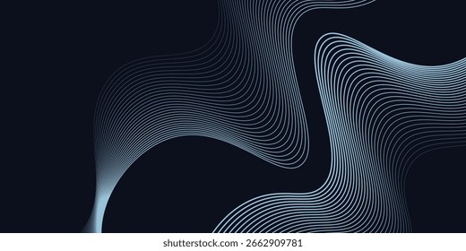 A dynamic and abstract digital design with flowing blue waveforms against a dark background,smooth, curving lines and dotted patterns that create a sense of movement and energy