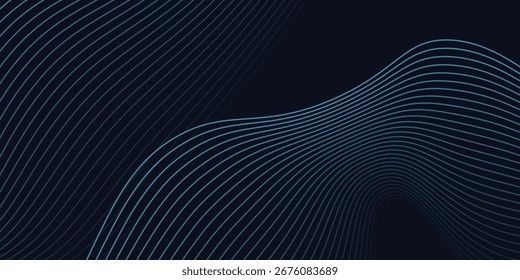 A dynamic and abstract digital design with flowing blue waveforms against a dark background,smooth, curving lines and dotted patterns that create a sense of movement and energy. 