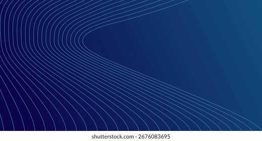 Um design digital dinâmico e abstrato com formas de onda azul fluindo contra um fundo escuro, linhas suaves e curvas e padrões pontilhados que criam uma sensação de movimento e energia. 