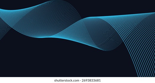 A dynamic and abstract digital design with flowing blue waveforms against a dark background,smooth, curving lines and dotted patterns that create a sense of movement and energy. 
