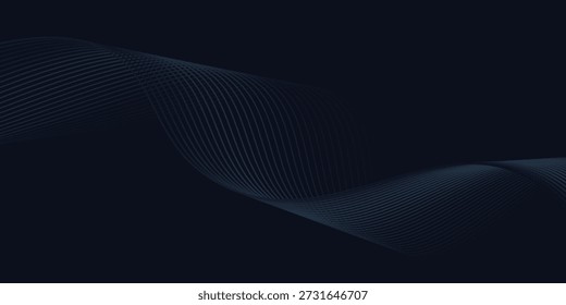 Un diseño digital dinámico y abstracto con formas de onda azul fluidas sobre un fondo oscuro, suave,