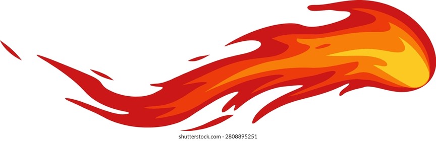 Dynamic abstract flame design in red, orange, and yellow tones on white background, a sweeping motion. Vector illustration