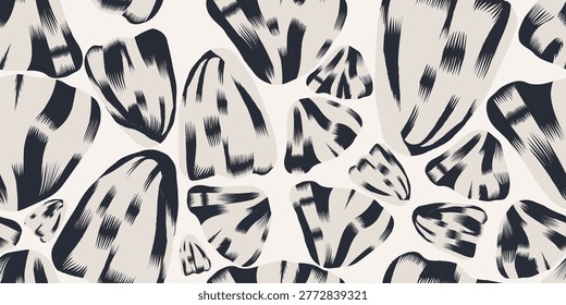 Dynamic abstract flowers pattern. Botanical contemporary seamless pattern. Hand drawn unique print.