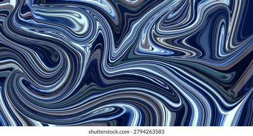 Dynamic abstract, fluid, marble, swirl, and texture artwork featuring deep navy and icy blue flowing forms for a sophisticated modern background.