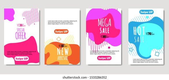 Dynamic abstract fluid mobile for sale banners. Sale banner template design, Mega sale special offer set. design for flyer, gift card,  Poster on wall ,coverbook,  banner, social media 