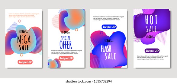 Dynamic abstract fluid mobile for sale banners. Sale banner template design, Mega sale special offer set. design for flyer, gift card,  Poster on wall ,coverbook,  banner, social media 