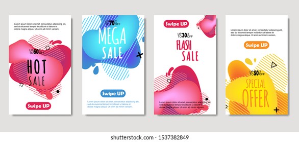 Dynamic abstract fluid mobile for sale banners. Sale banner template design, Mega sale special offer set. design for flyer, gift card,  Poster on wall ,coverbook,  banner, social media .