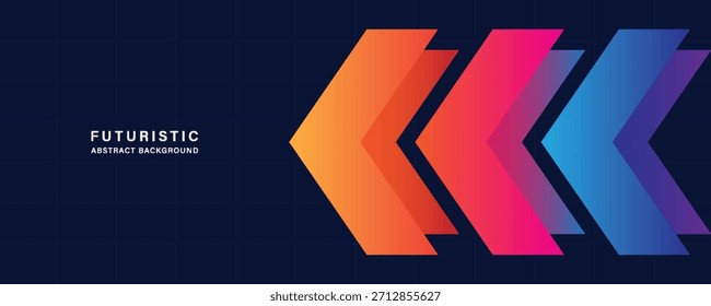 Fondo futurista Abstractas dinámico con flechas de chevrón degradadas brillantes en la cuadrícula oscura, Plantilla de Anuncio gráfico de Vector para el deporte, la Tecnología y los negocios