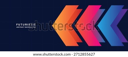 Dynamic Abstract Futuristic Background with Bright Gradient Chevron Arrows on Dark Grid, Vector Graphic Banner Template for Sport, Technology, and Business