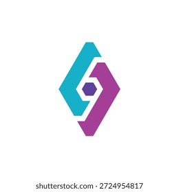 Dynamisches abstraktes geometrisches Logo-Design mit lebendigen türkisfarbenen und violetten ineinandergreifenden Formen, die digitale Verbindung, moderne Technologie und zukunftsweisende Innovation symbolisieren