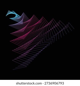 Dynamic abstract geometric pattern featuring a zigzagging waveform with a vibrant neon gradient from cyan to pink and purple, set against a solid black background.