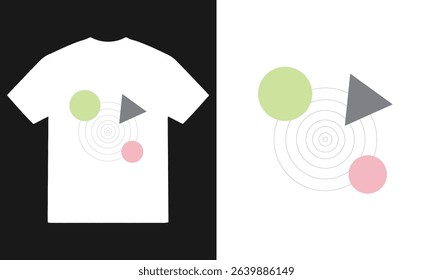 Dynamic abstract geometric pattern t-shirt, vector illustration, abstract circle pattern vector tee design, trendy typography, 90s abstract graphic vector t-shirt, bold font, modern colors